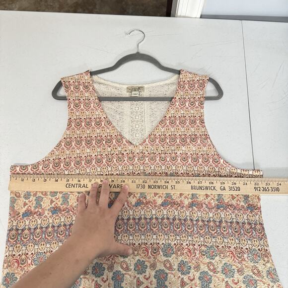 One World Boho Print Asymmetrical Hem Dress Size XXL Brown V-Neck Midi Beachy - Picture 11 of 12